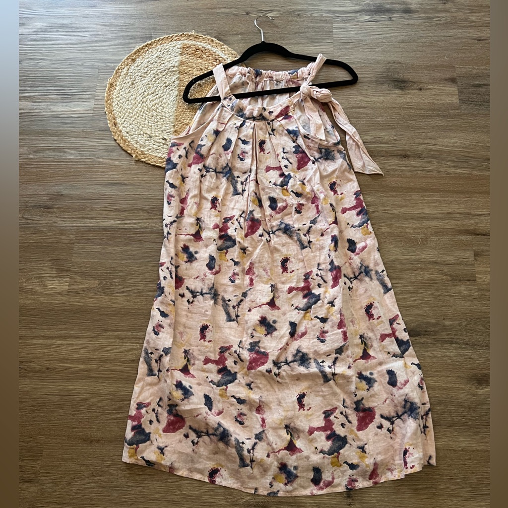 Bellaramba 100% Linen Dress With Shoulder Ties & Muted Floral Print Read Desc